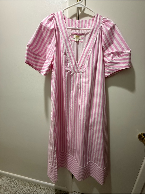 Maeve Dresses & Skirts - Maeve Pink and White Striped V‑Neck Maxi Shirtdress. Small